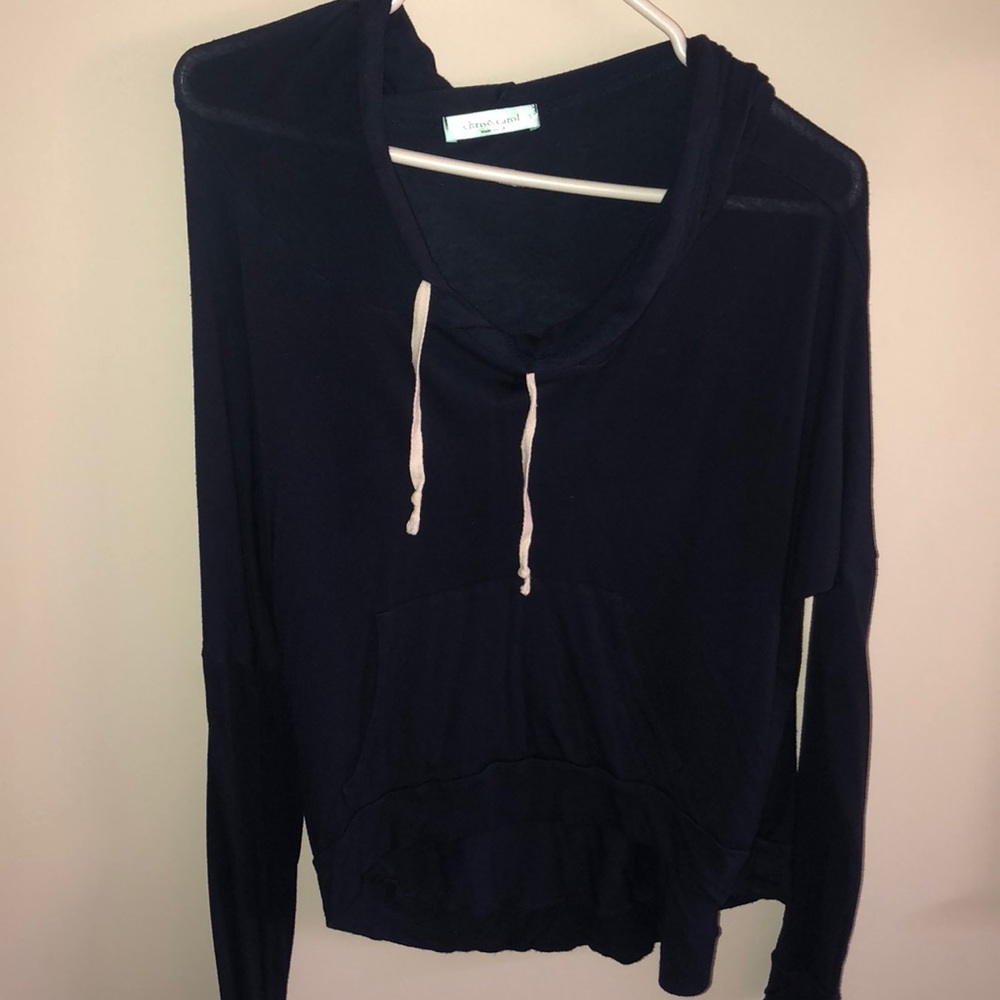 Women’s navy cardigan.